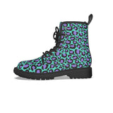 Grüne Damen-Schnürstiefel mit Leopardenmuster