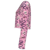 Pink Snake and Skull Crop Mesh Top Long Sleeved