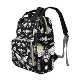 Black Witchy Skulls Celestial Goth Moth Diaper Backpack Mommy Bag Travel Changing Nappy