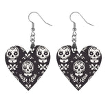 Wooden Heart Shaped Earrings with Skulls