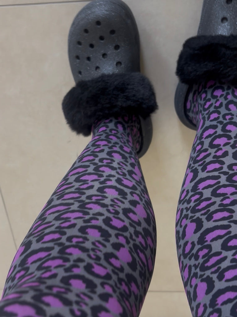 Purple and Grey Animal Print Tights