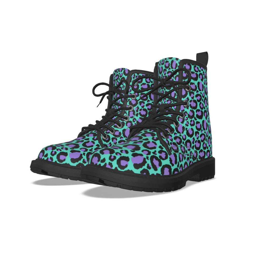 Grüne Damen-Schnürstiefel mit Leopardenmuster