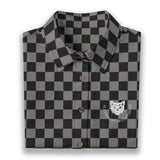 Black and Grey Checkered Cotton Women's Button Down Shirt