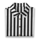 Black White Striped Cotton Women's Button Down Shirt