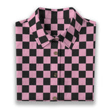 Pink and Black Checkered Cotton Womens Button Down Shirt
