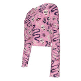 Pink Snake and Skull Crop Mesh Top Long Sleeved