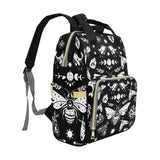 Black Witchy Skulls Celestial Goth Moth Diaper Backpack Mommy Bag Travel Changing Nappy