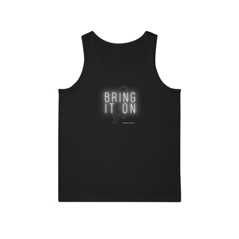 alternative sleeveless gym top - black with tiger and 'bring it on' text