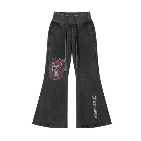Vintage Skull Washed Flared Fleece Pants