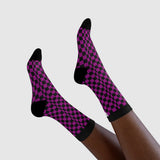 Pink Checkerboard Crew Socks — Retro Skateboard Sublimation Socks
