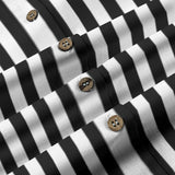Black White Striped Cotton Women's Button Down Shirt
