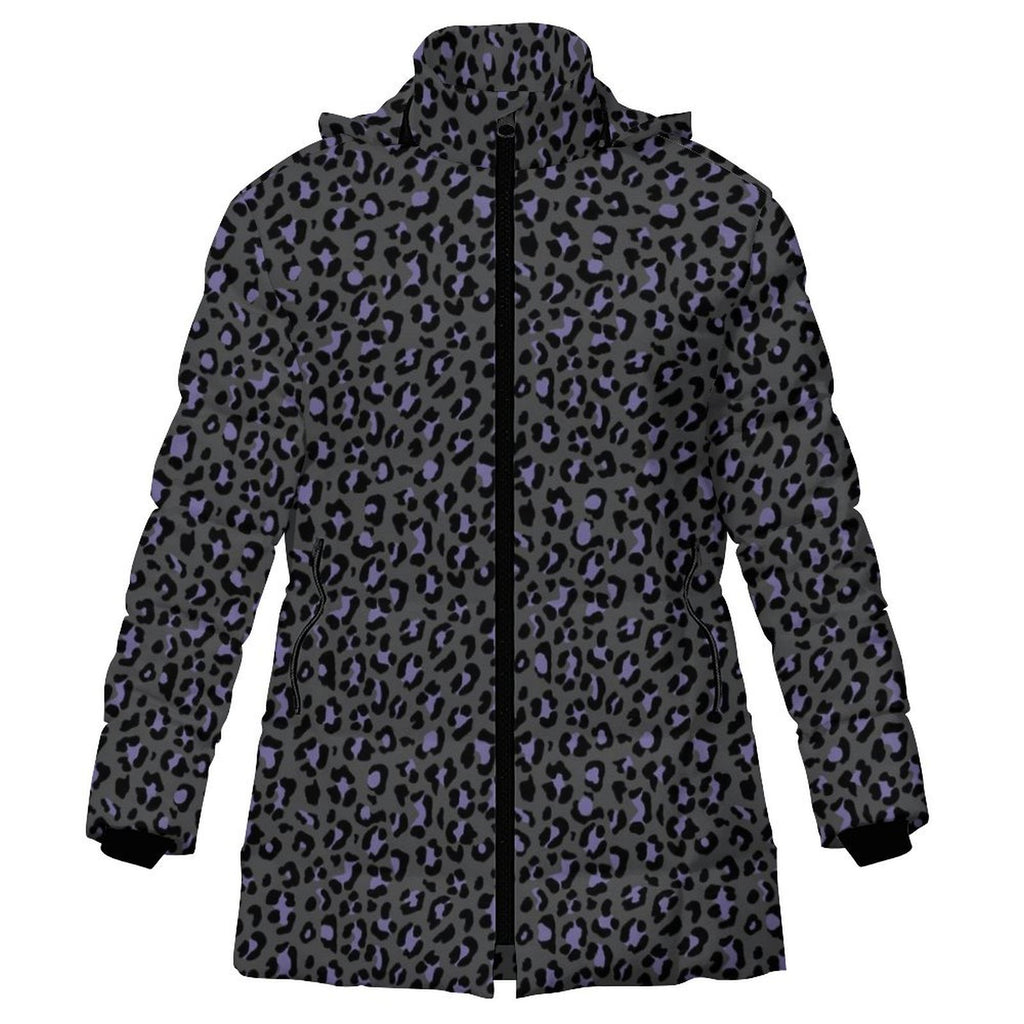 Purple Leopard Print Ladies Puffer Coat