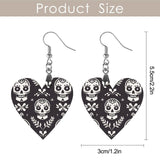 Wooden Heart Shaped Earrings with Skulls