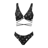 Black Doodle Tattoo Crossover Bikini Swimsuit