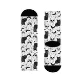Spooky Black & White Skull and Cat Crew Socks — Halloween Sublimation Socks