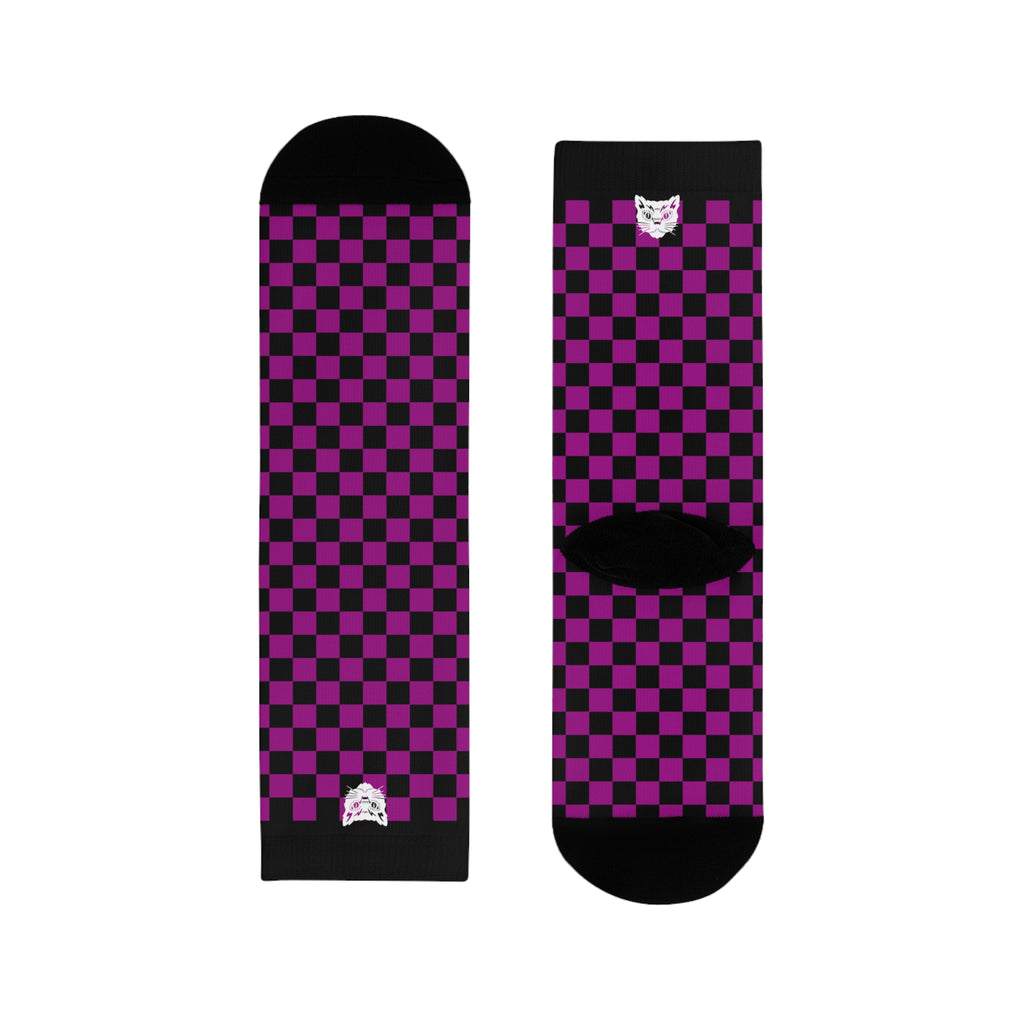 Pink Checkerboard Crew Socks — Retro Skateboard Sublimation Socks