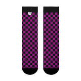 Pink Checkerboard Crew Socks — Retro Skateboard Sublimation Socks