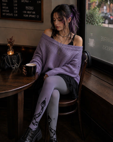Grey and Lilac Snake Print Tights