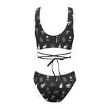 Black Doodle Tattoo Crossover Bikini Swimsuit