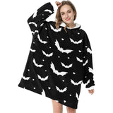 Black & White Bat Print Blanket Hoodie Adults & Kids Sizes