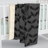 Black and Grey Bat Print Sherpa Fleece Blanket Goth Aesthetic Cosy Homewear