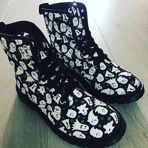 Spooky Cute Black and White Ghost Boots