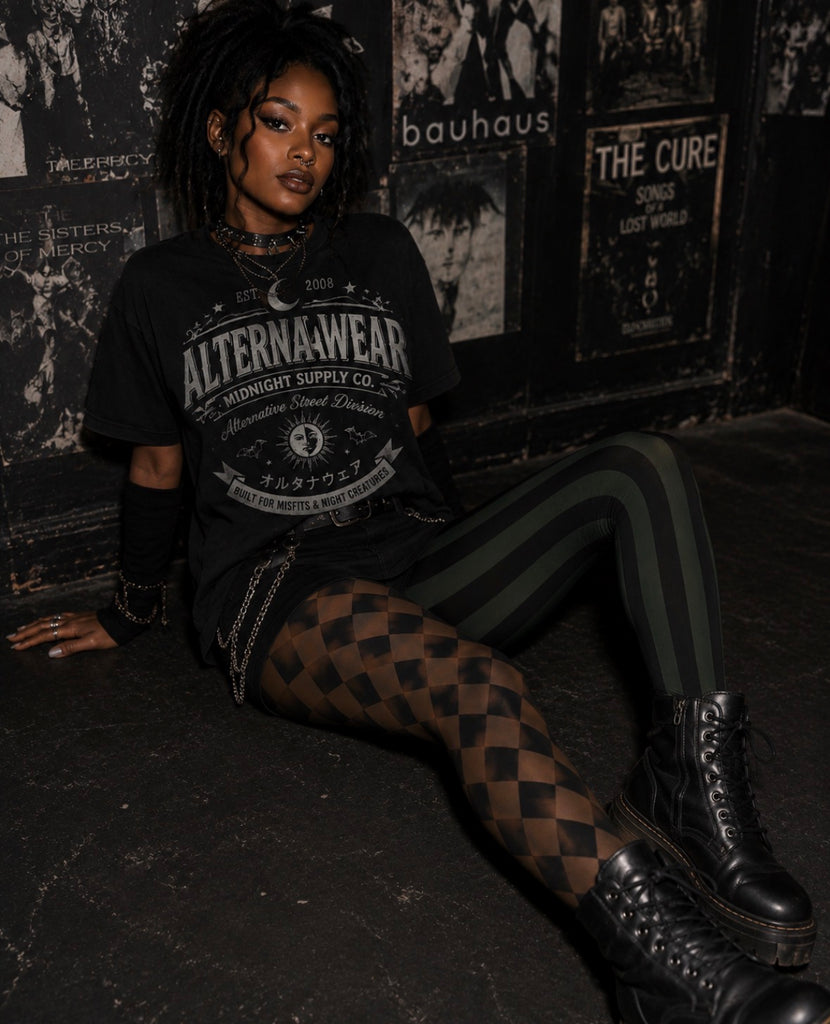 Brown and Green Harlequin Circus Print Tights
