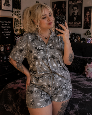 Grey Skeleanimals Print Short Pyjamas