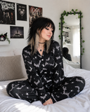 Black Bat Print Long Pyjamas