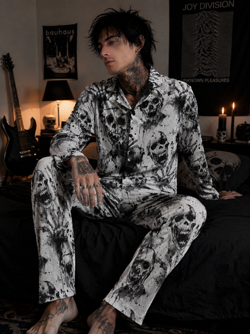 Mens Horror Skull Pyjama Alternative Lounge Set S S-5XL