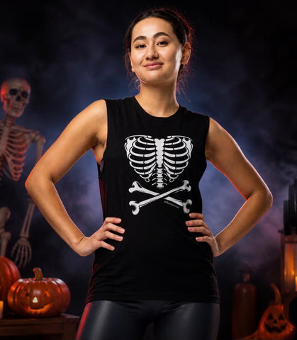 Black Ribcage Print Muscle Shirt