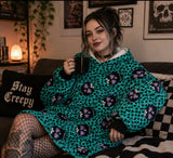 Grüner Sugar Skulls Decken-Hoodie für Erwachsene und Kindergrößen