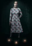 Floral Bat Long Sleeved Ladies Midi Dress with Pockets