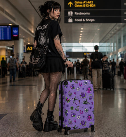 Purple Retro Tattoo Print Suitcase