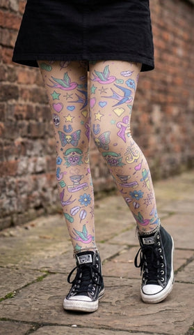 Light Fair Pastel Retro Tattoo Tights