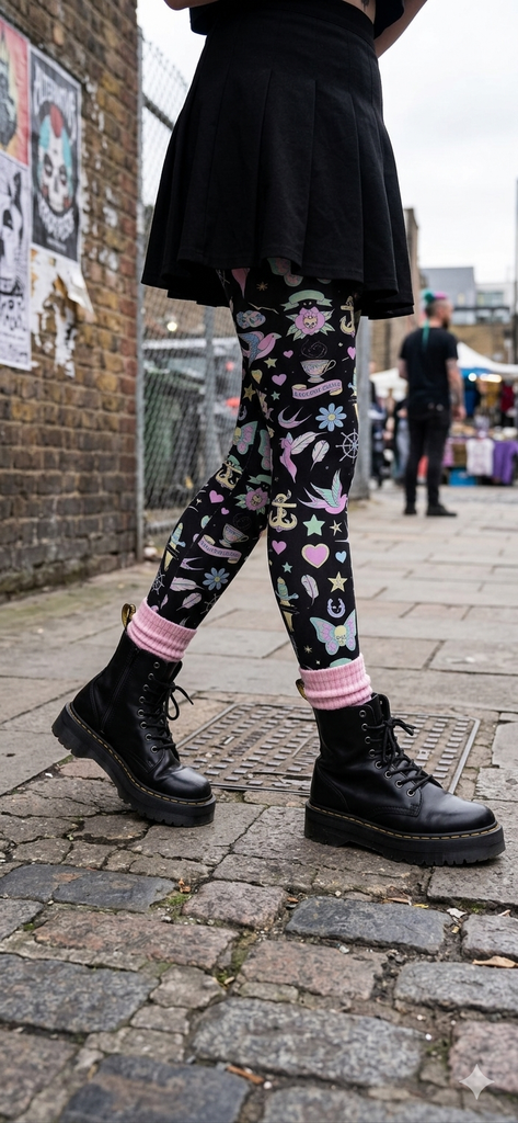 Black and Pastel Retro Tattoo Tights