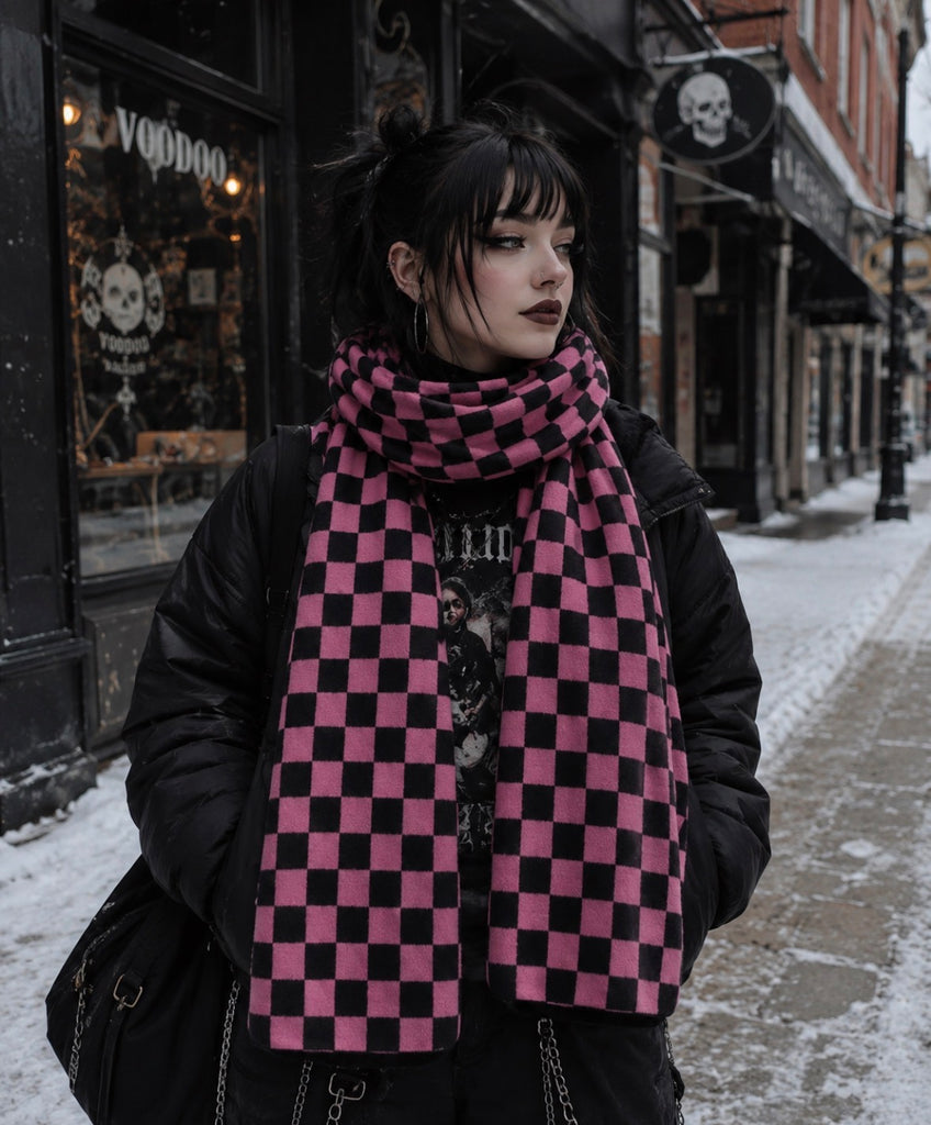 Black and Pink Checkered Blanket Scarf