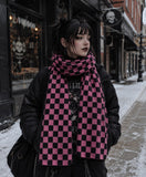 Black and Pink Checkered Blanket Scarf