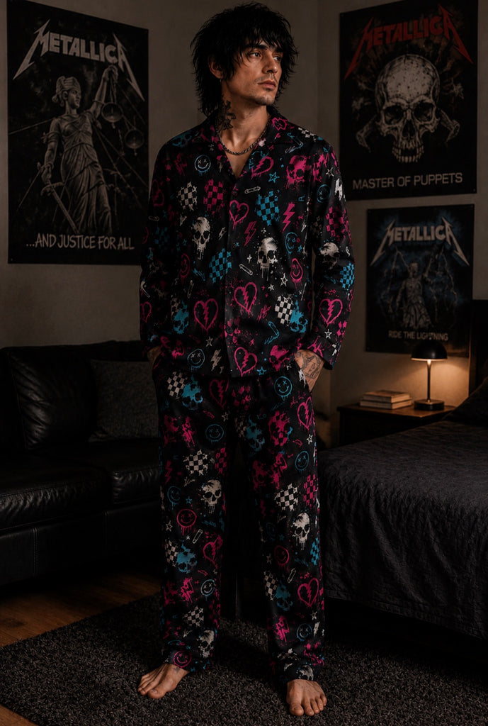 Mens Alternative Emo Pyjama Set S-5XL