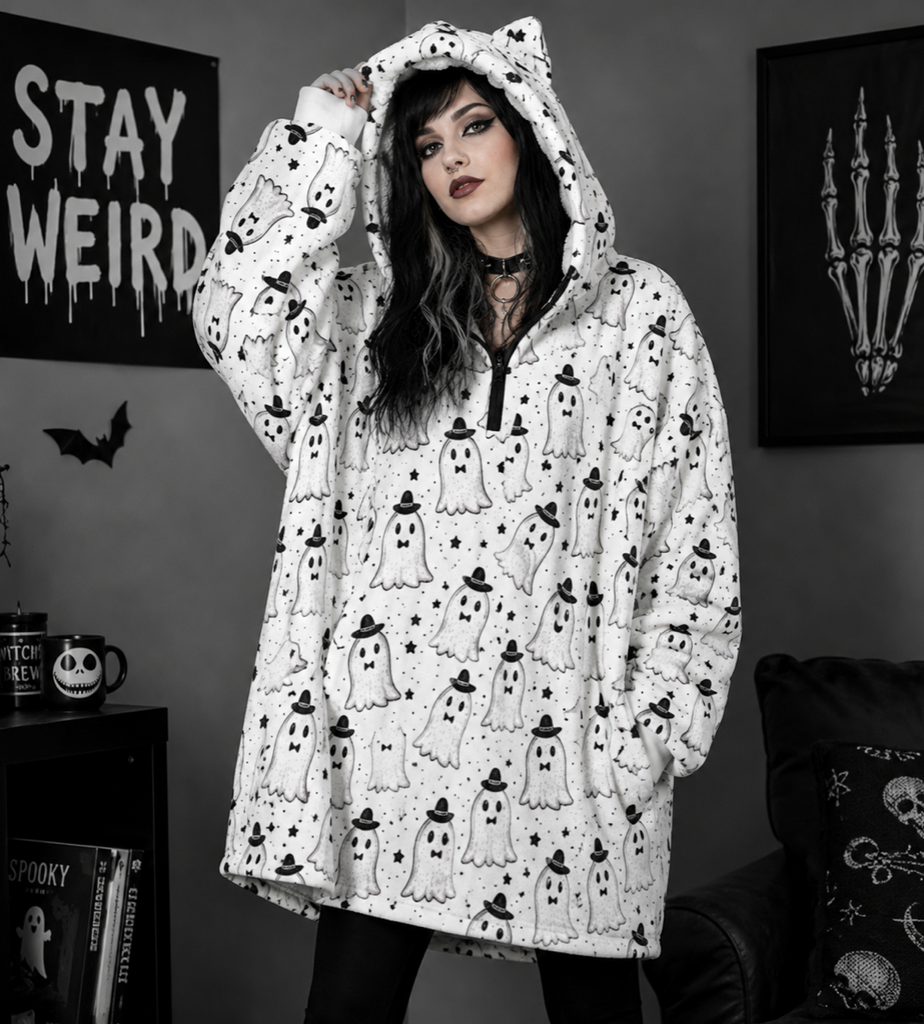Spooky Ghost Blanket Hoodie with Cat Ears