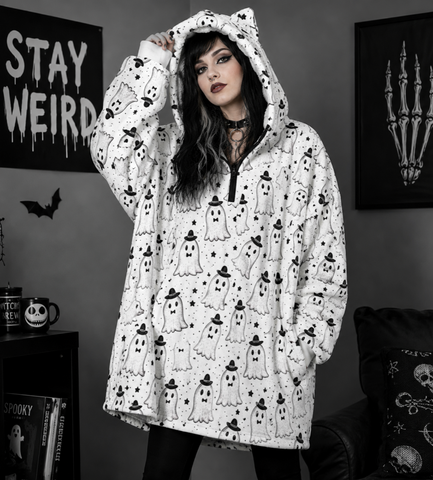 Spooky Ghost Blanket Hoodie with Cat Ears