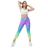 Pastellfarbene Ombre-Fledermaus-Leggings mit hoher Taille und Taschen