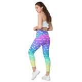 Pastellfarbene Ombre-Fledermaus-Leggings mit hoher Taille und Taschen