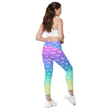 Pastellfarbene Ombre-Fledermaus-Leggings mit hoher Taille und Taschen