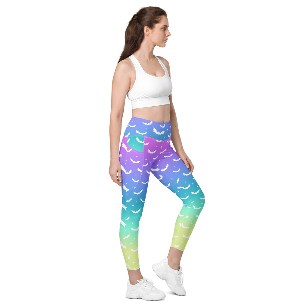 Pastellfarbene Ombre-Fledermaus-Leggings mit hoher Taille und Taschen