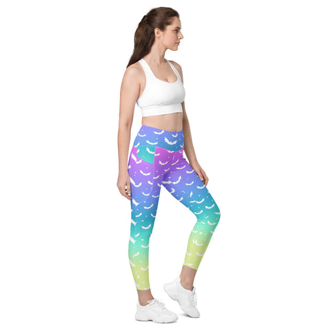 Pastel Ombre Bats High Waisted Leggings with pockets