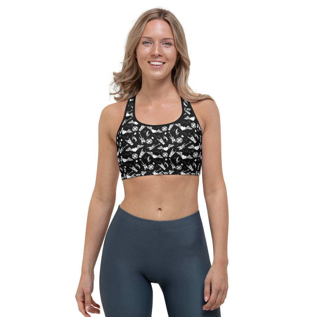 Black Rockstar Print Sports bra