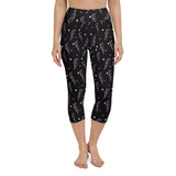 Pink Leopard Print Lightening Bolt Yoga Capri Leggings