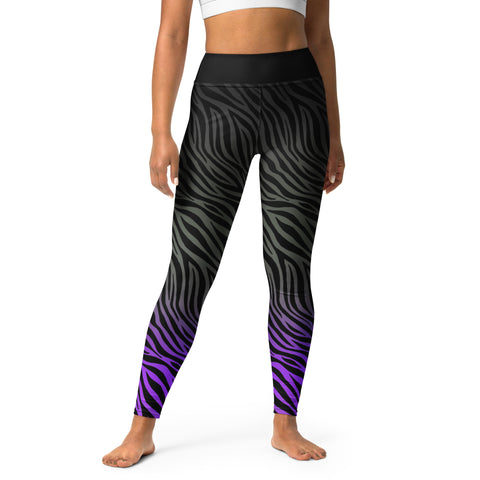 Graue und lila Ombre-Zebra-Yoga-Leggings in voller Länge