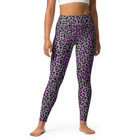 Grey and Pink Cheetah High Waisted Yoga Leggings